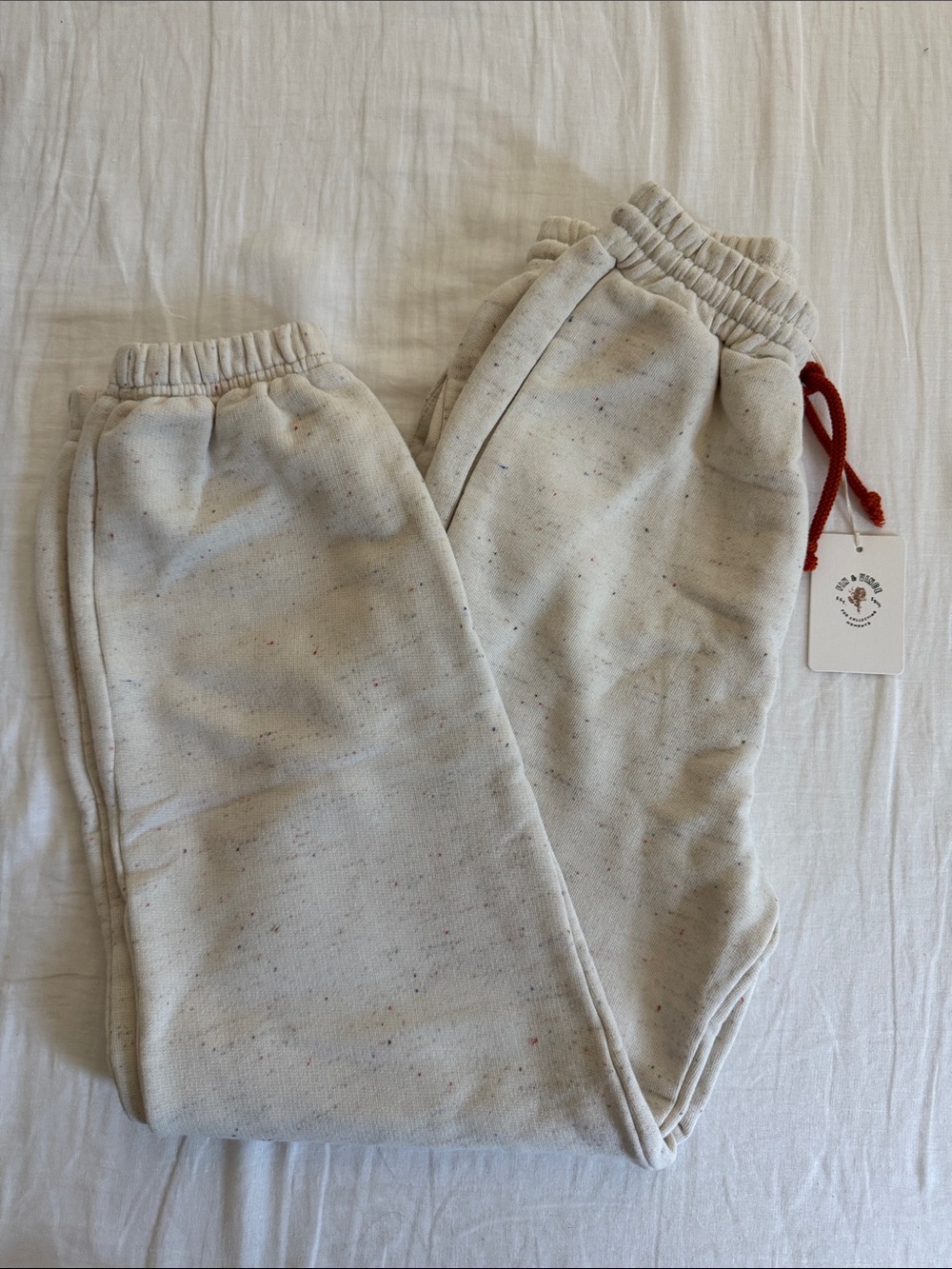 Kids Neutral Flecked Joggers with Red Drawstring